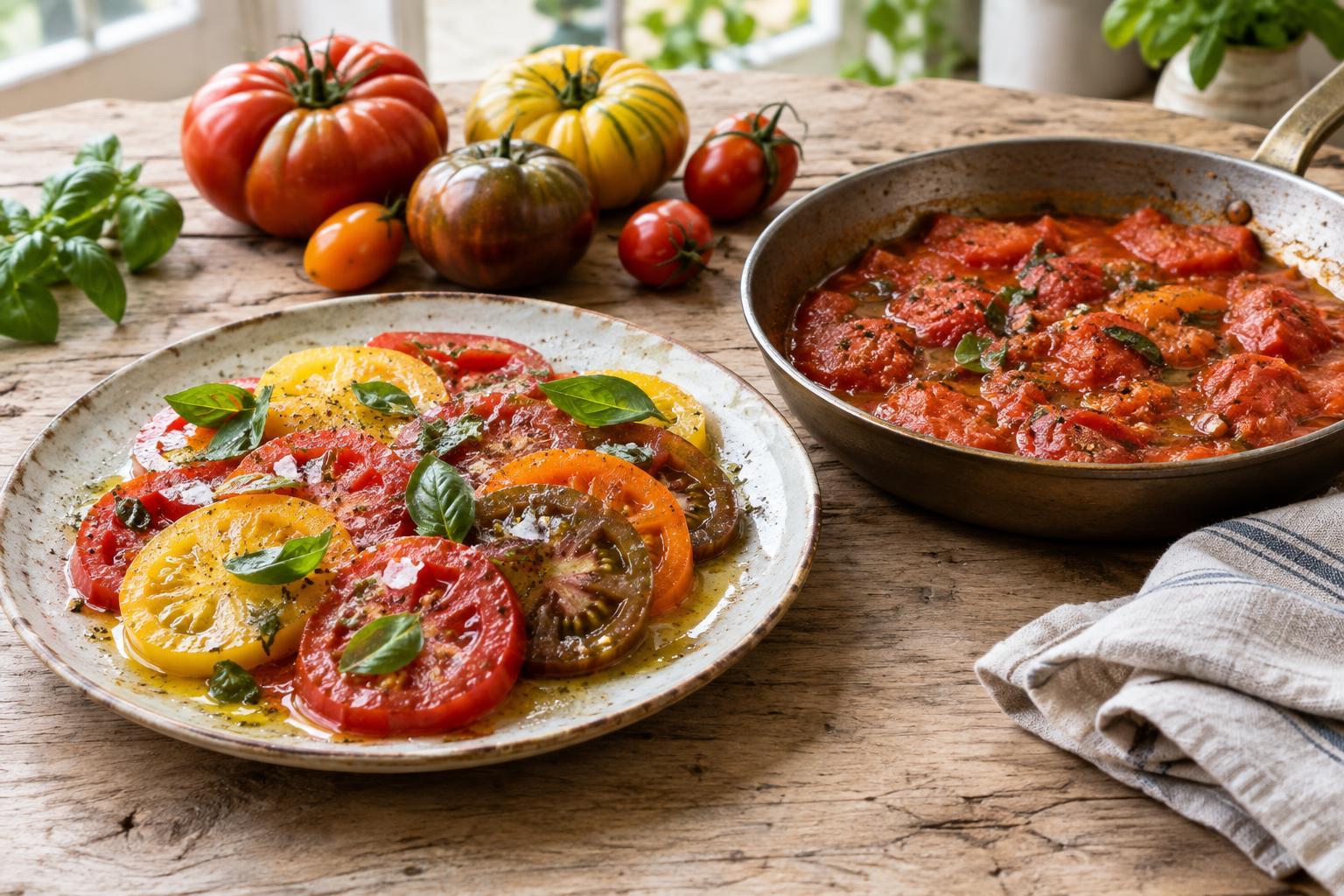 Summer Tomatoes, Two Ways: Fresh on the Plate and Cooked in the Pan